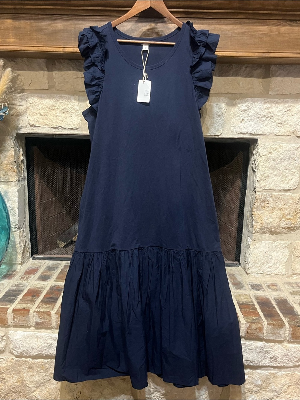 NWT Caslon Navy Blue Ruffle Sleeve 100% Cotton XXL Maxi Dress